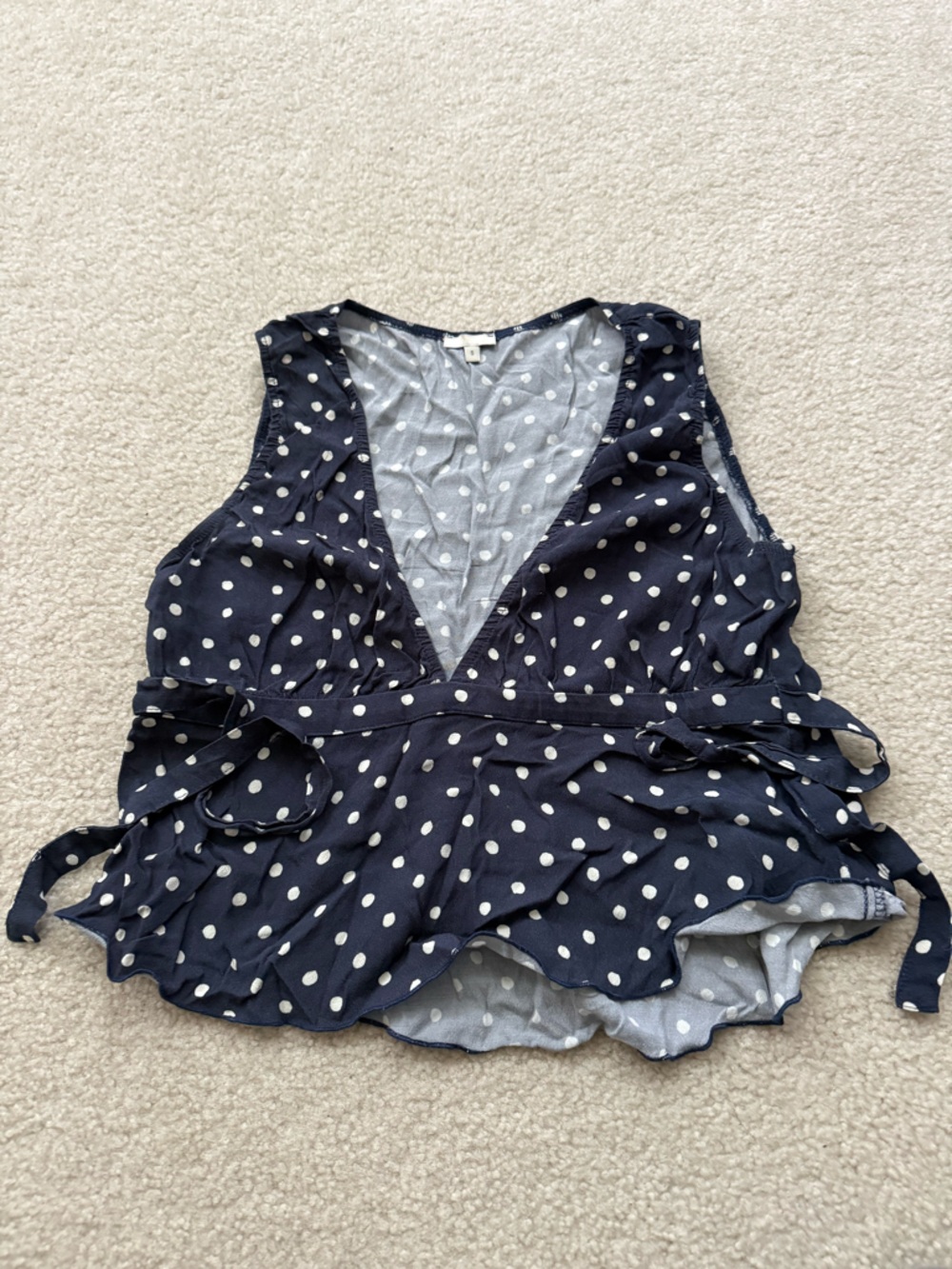Brandy Melville Navy Blue Polka Dot Wrap Tank